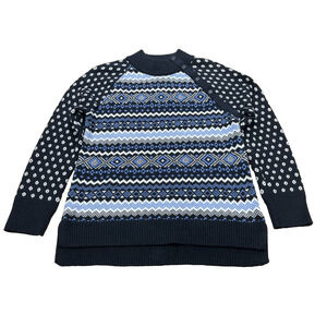 T by Talbots Thermolite Mock Neck Sweater Petite S Nordic Fair Isle Wool Blend